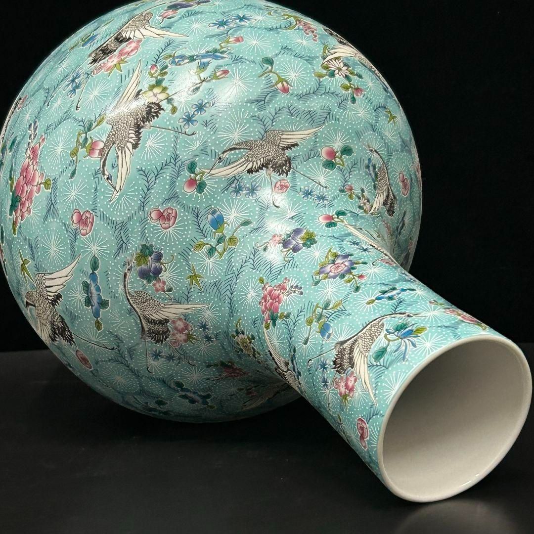 大清雍正夜光磁器百鶴舞う図天球瓶 収蔵品 美品 景徳鎮 現代工芸品