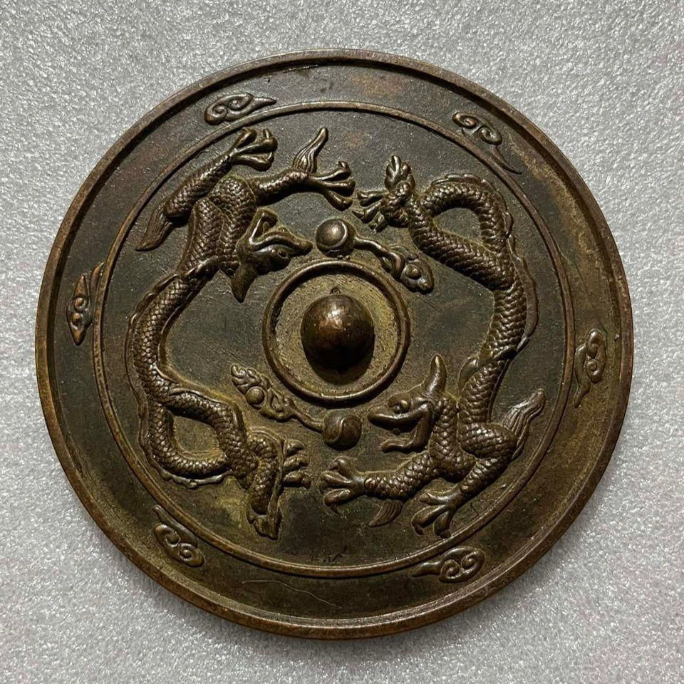 銅鏡 二龍戯珠銅鏡 装飾品 現代工芸品美術品 置物 - メルカリ
