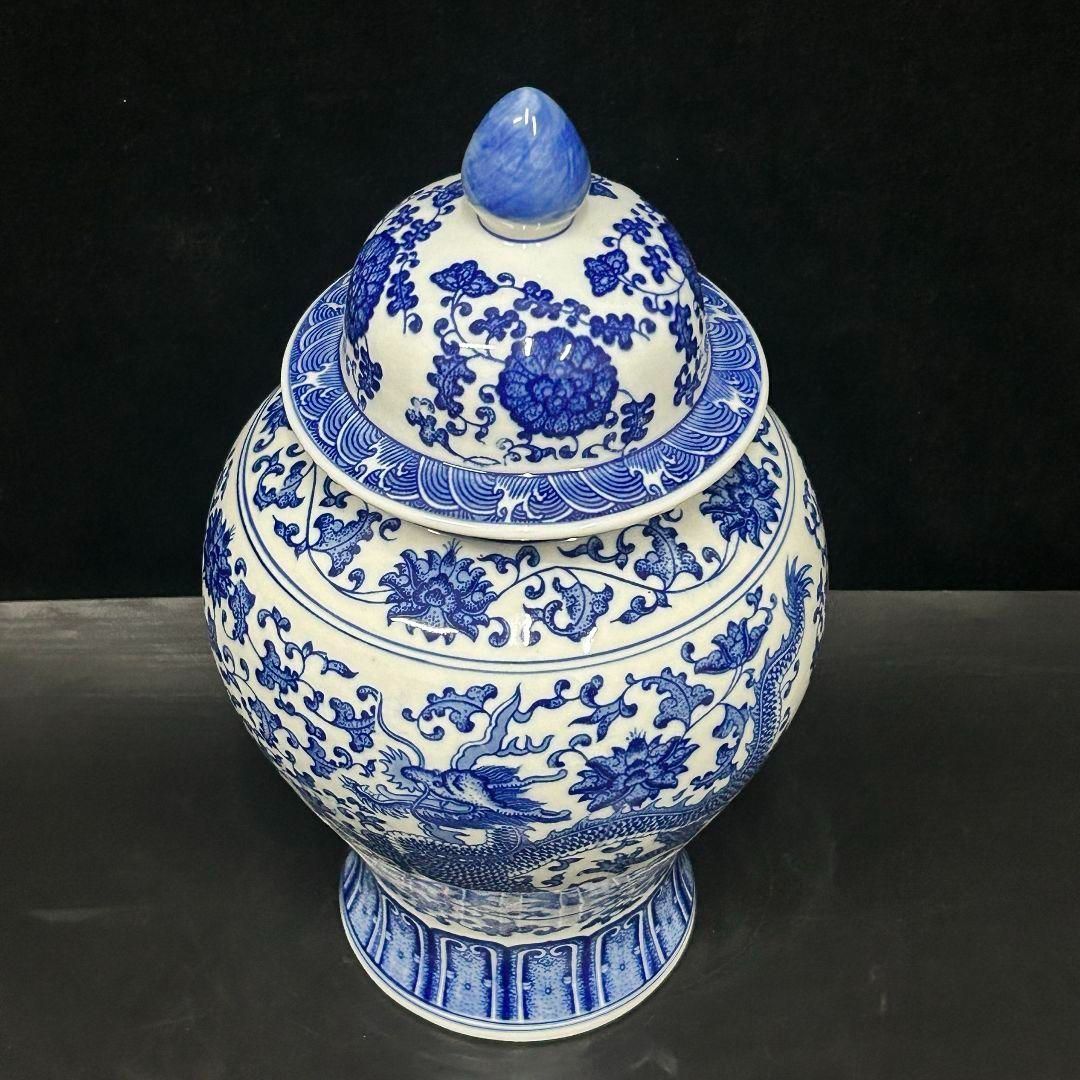 清乾隆青花磁器龍紋将軍缶 景徳鎮 陶磁器 装飾品 現代工芸品 美術品