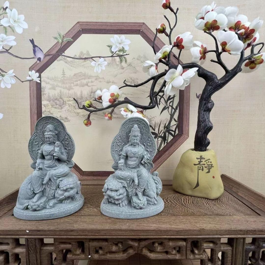 仏教美術 青砂石仏像 文殊普賢仏像 居宅供養 客間 阿弥陀仏 神像