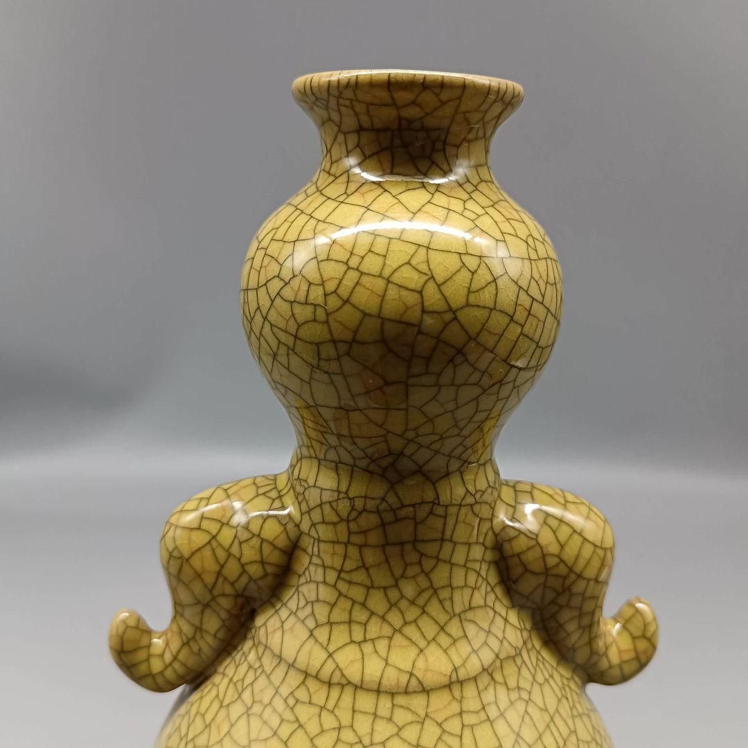 宋哥窯黄釉開片瓢瓶 景徳鎮 陶磁器 装飾品 工芸品 美術品 置物 【公式