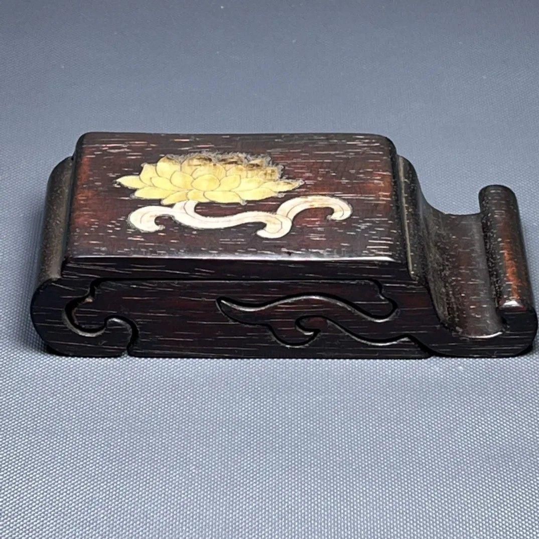 檀木 象嵌貝殻 墨床 机面 筆架文房置物・案頭 筆棚 書道具 現代工芸品