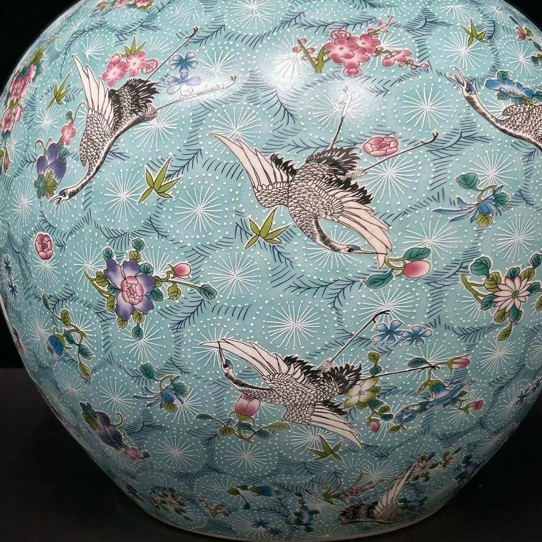 大清雍正夜光磁器百鶴舞う図天球瓶 収蔵品 美品 景徳鎮 現代工芸品