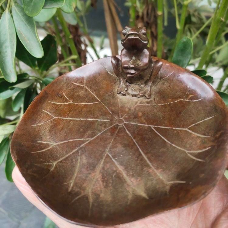 銅器 蛙筆洗 置物 蓮の葉蛙香挿します 工芸品 美術品 置物 - メルカリ