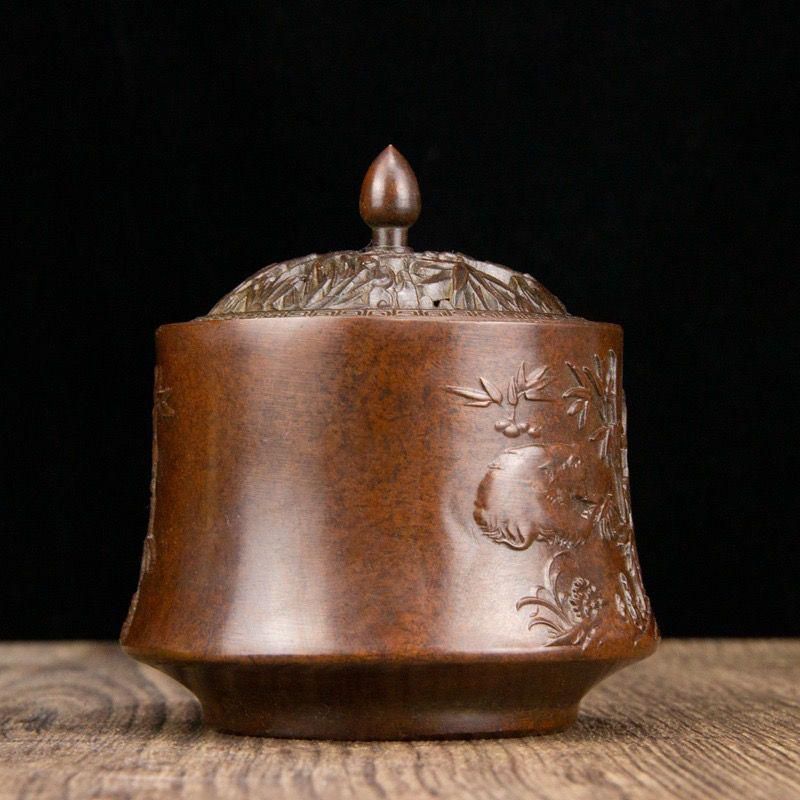 パンダ文竹薫香炉 香道具 蓋置 工芸品 美術品 置物