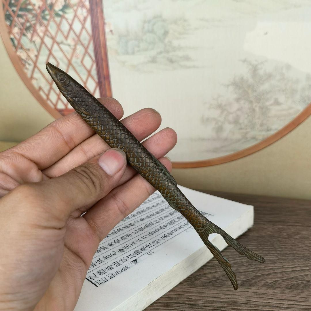 銅 細工 茶道具 魚鱗紋銅壺叉 工芸品 美術品 置物