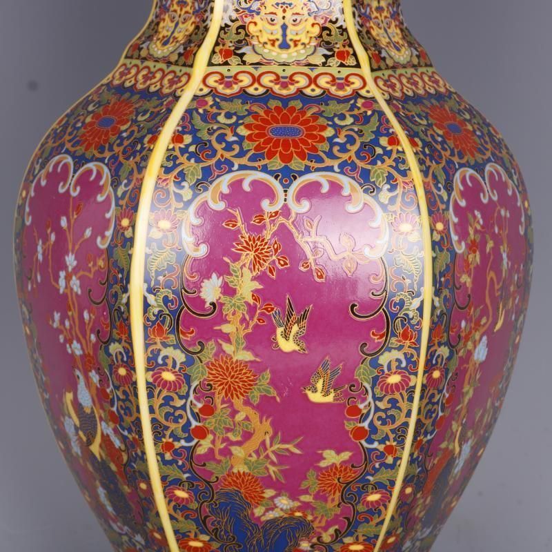 琺瑯彩花鳥六方将軍壺 景徳鎮 陶磁器 装飾品 工芸品 美術品 置物