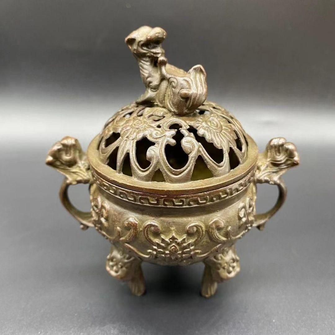 美術品・アンティーク・コレクション 瑞獣獅子銅香炉 香道具 工芸品