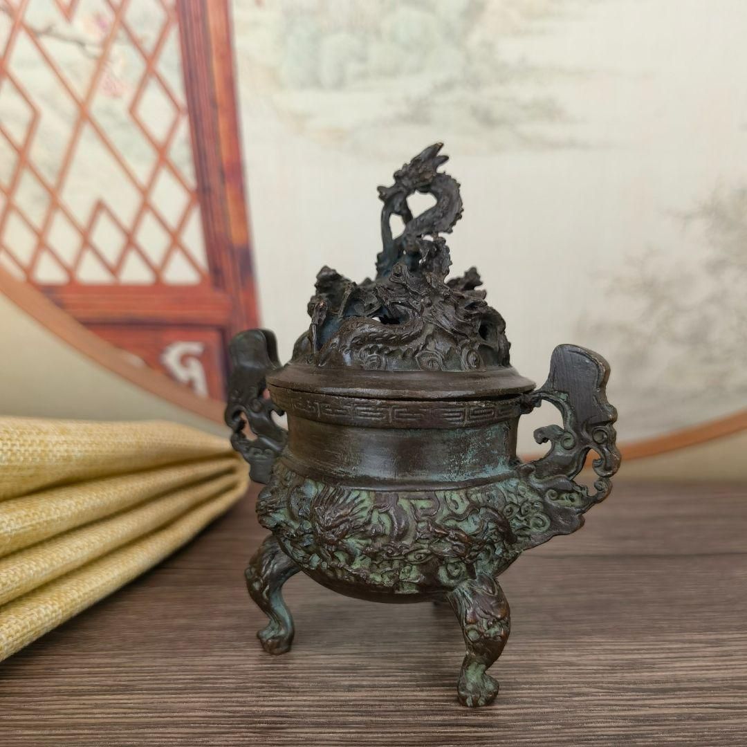 銅 細工 香道具 蓋置 竜紋炉 香炉 装飾品 工芸品 美術品 置物 - メルカリ