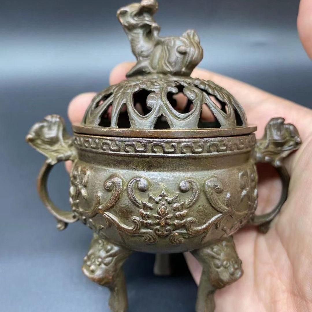 美術品・アンティーク・コレクション 瑞獣獅子銅香炉 香道具 工芸品