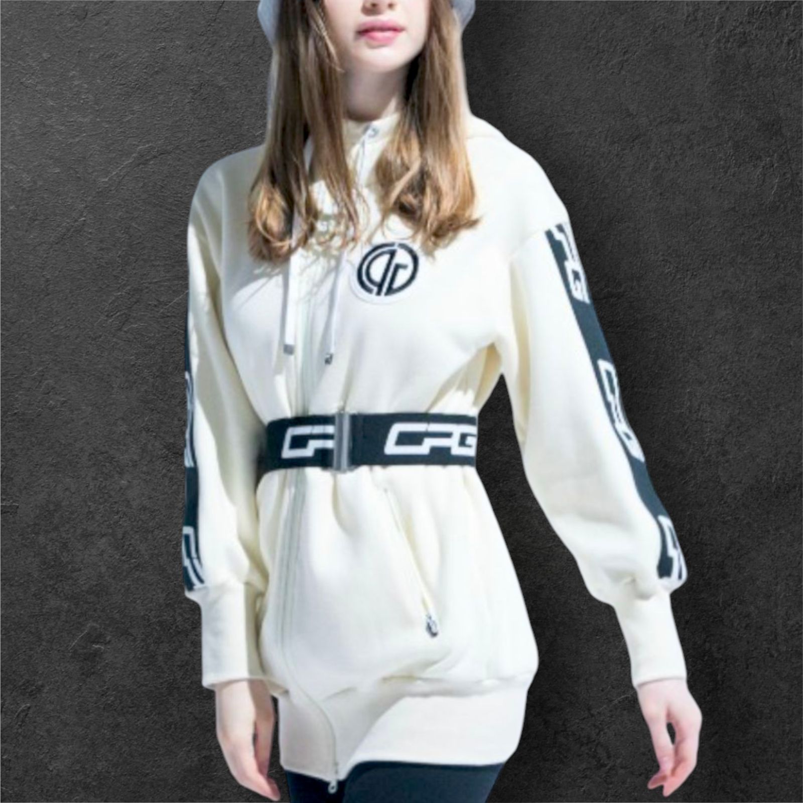 美品 CPG GOLF ベルト付き ワンピース 裏起毛 ロング丈 パーカー