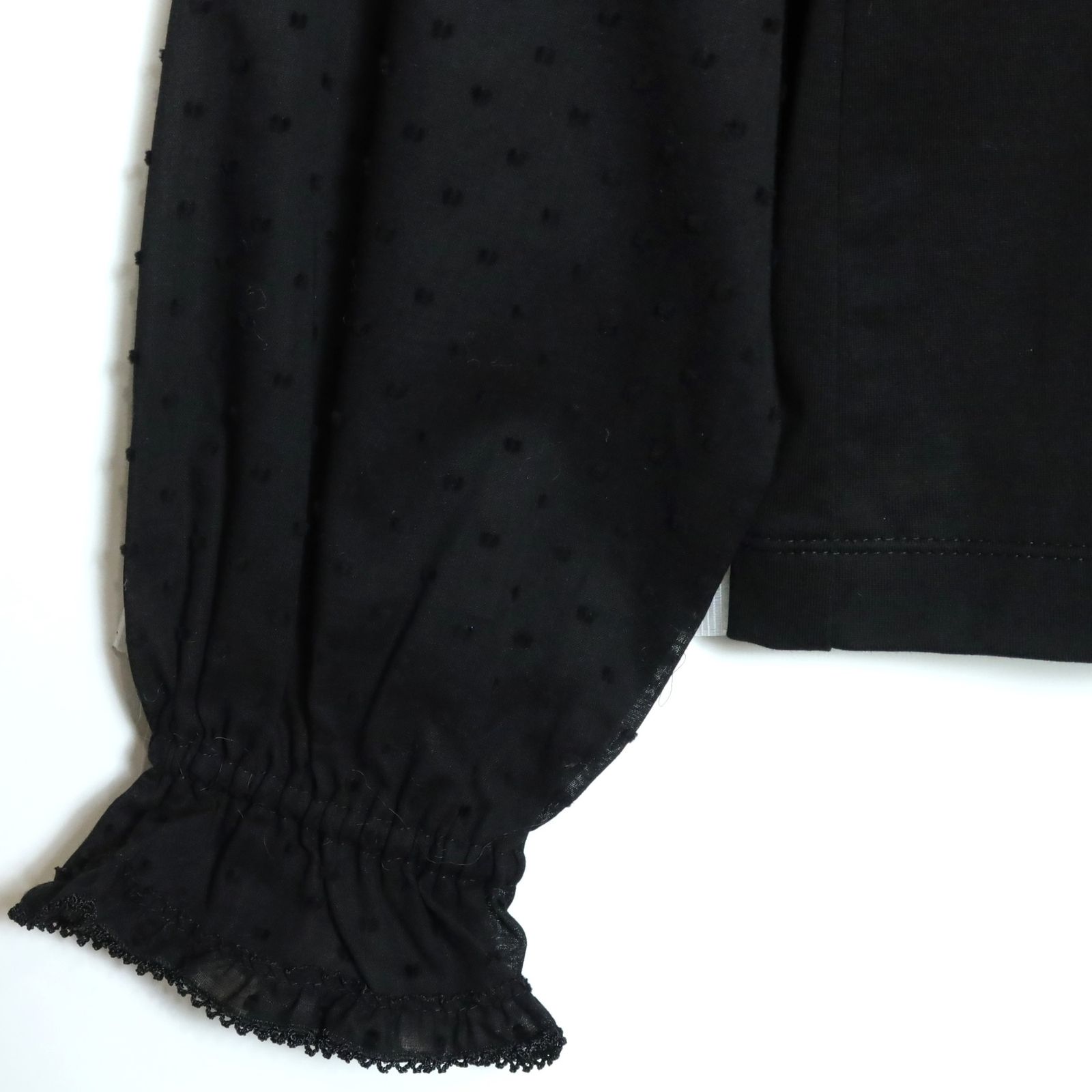 【極美品】ピンクハウス★ドットチュールレース♪ドッキングカットソー 大きいサイズ4(L) 黒系 フリル♪z16357 極美品】ピンクハウス☆ドットチュールレース♪ドッキングカットソー