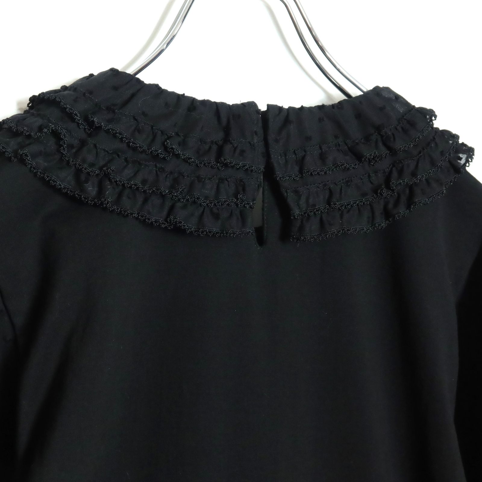 【極美品】ピンクハウス★ドットチュールレース♪ドッキングカットソー 大きいサイズ4(L) 黒系 フリル♪z16357 極美品】ピンクハウス☆ドットチュールレース♪ドッキングカットソー