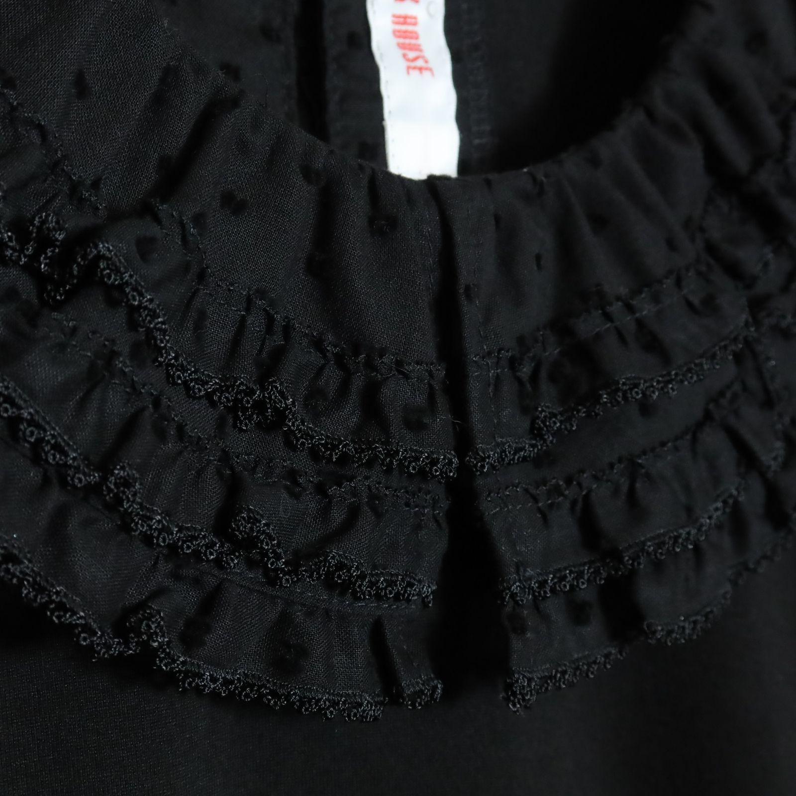 【極美品】ピンクハウス★ドットチュールレース♪ドッキングカットソー 大きいサイズ4(L) 黒系 フリル♪z16357 極美品】ピンクハウス☆ドットチュールレース♪ドッキングカットソー