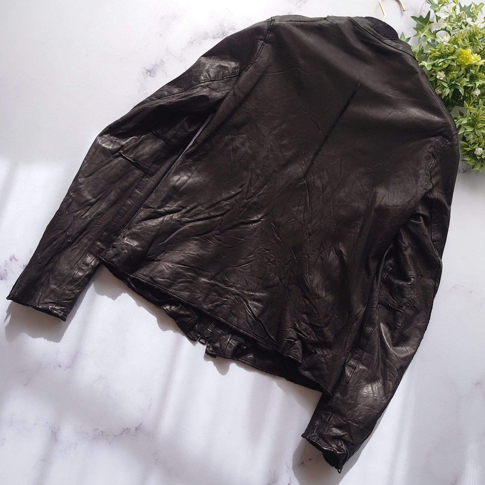 定価10万 受注品 洗える Sisii ライダースジャケット 牛革 茶 レザー