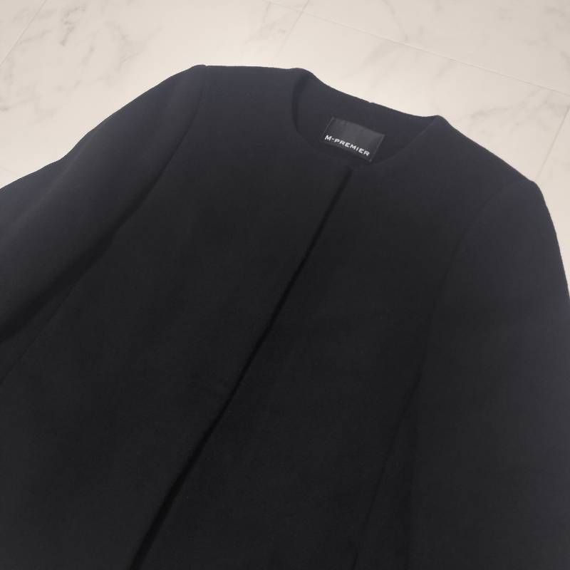M-PREMIER エムプルミエ ノーカラー ショートコート 黒 36 S M