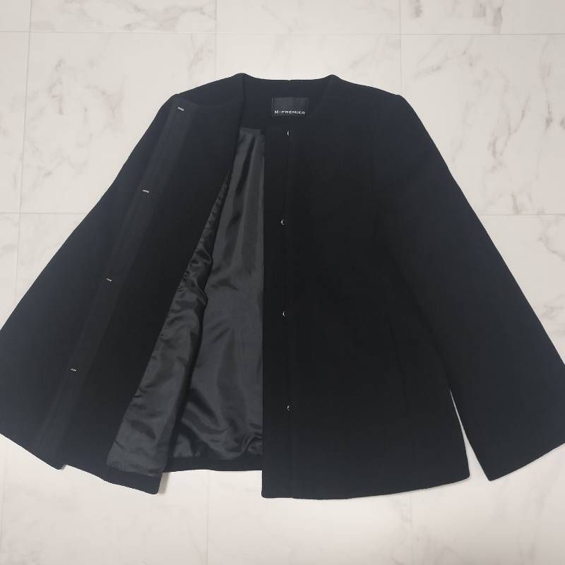 ※ itopee Mプルミエブラック　ノーカラーコート　36 M-PREMIER エムプルミエ ノーカラー ショートコート 黒 36 S M