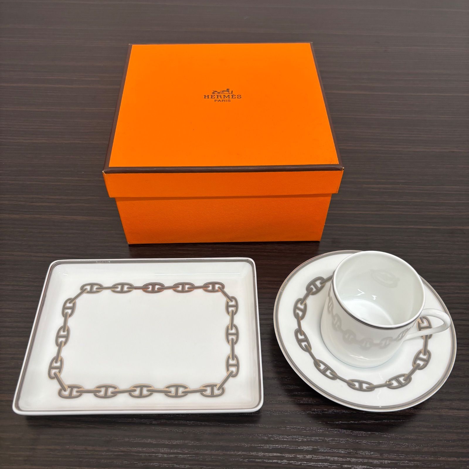 HERMES エルメス シェーヌダンクル デミタスカップ＆ソーサー スクエア 