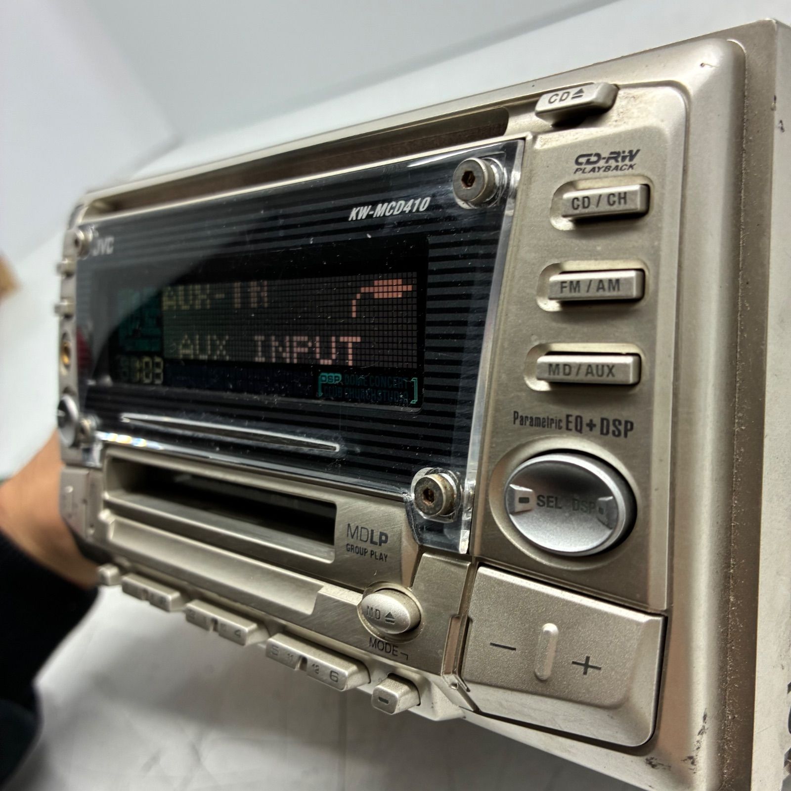 Y【当時物】JVC KW-MCD410 2DIN カーオーディオ チューナー デッキ