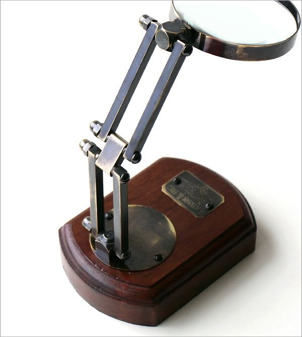 拡大鏡 スタンドルーペ 真鍮 木製 ルーペ スタンド 卓上 置き型 レトロ