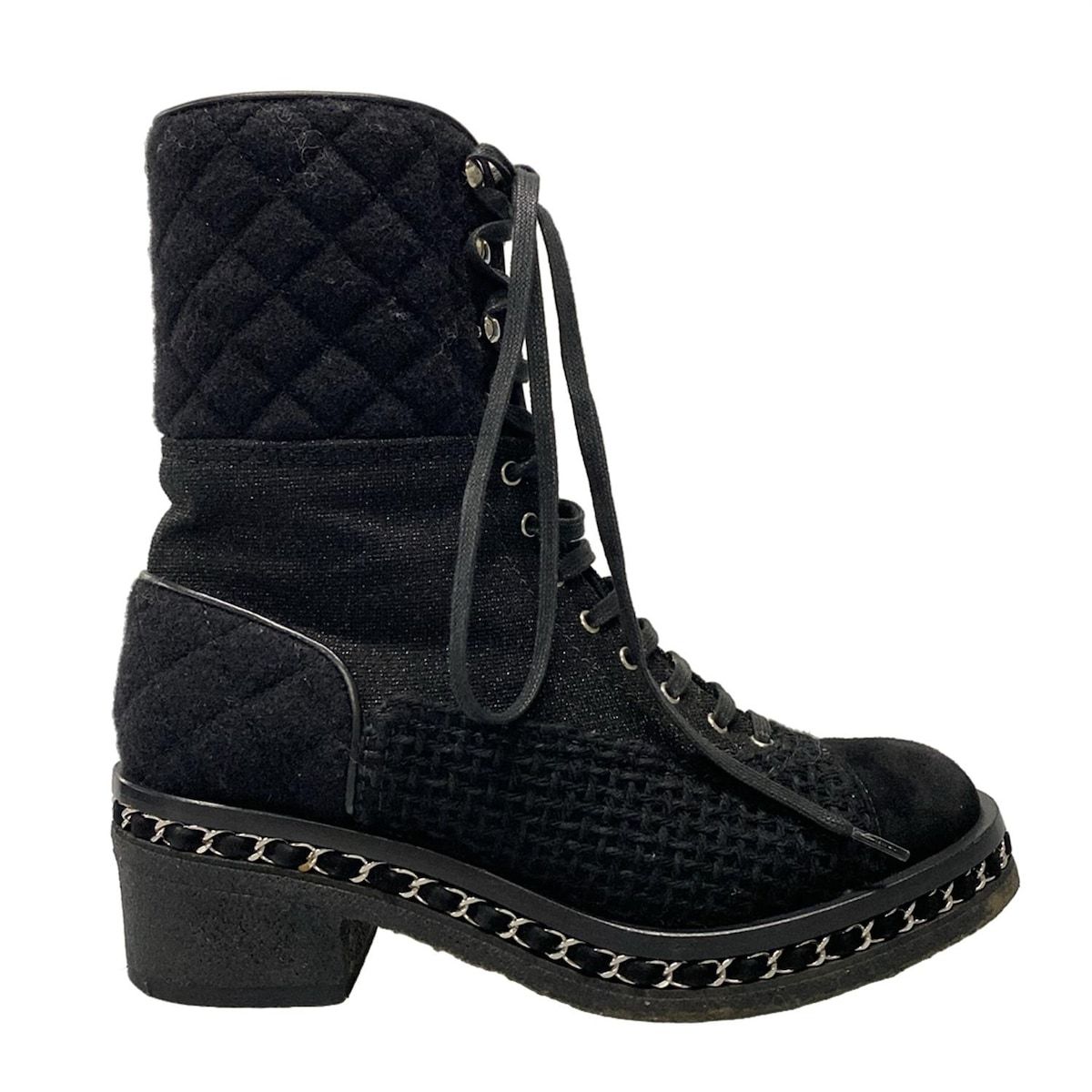 CHANEL(シャネル) ショートブーツ 37C レディース G32142 黒 ラメ