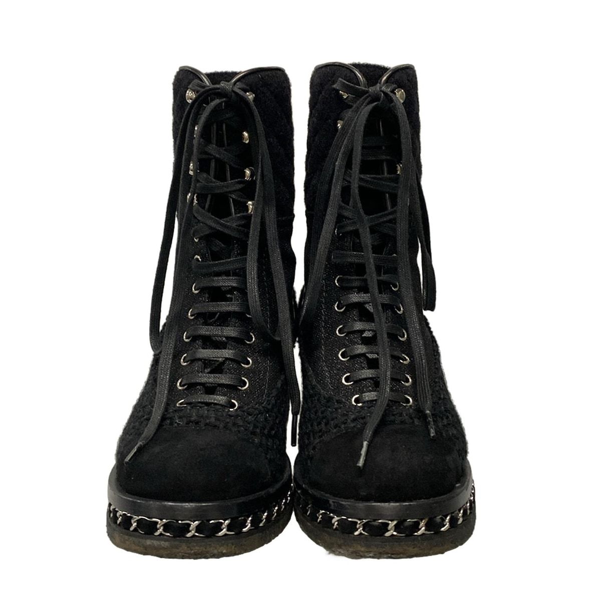 CHANEL(シャネル) ショートブーツ 37C レディース G32142 黒 ラメ