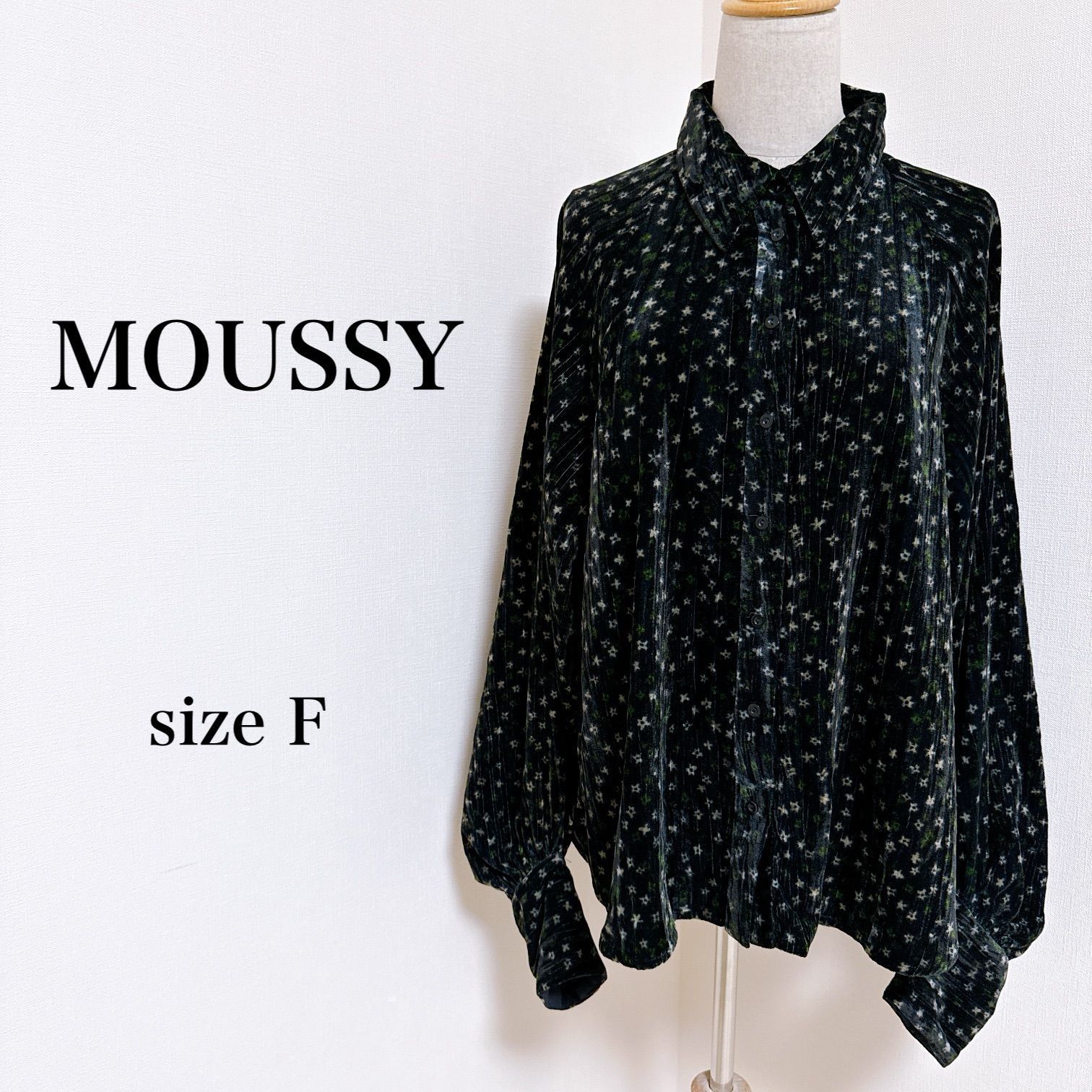 MOUSSY マウジー トップス シャツ 長袖 厚手 ベロア 花柄 ネイビー F 