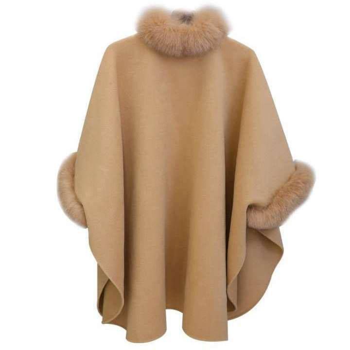 フォックスファー付 ポンチョ コート ケープコート コート レディース