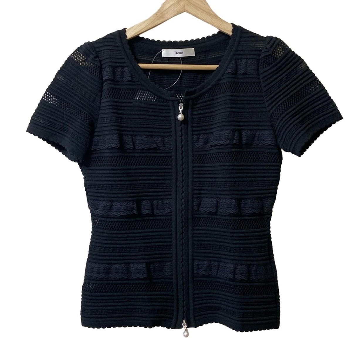 Rene(ルネ) カーディガン サイズ34 S レディース - 黒 半袖/レース