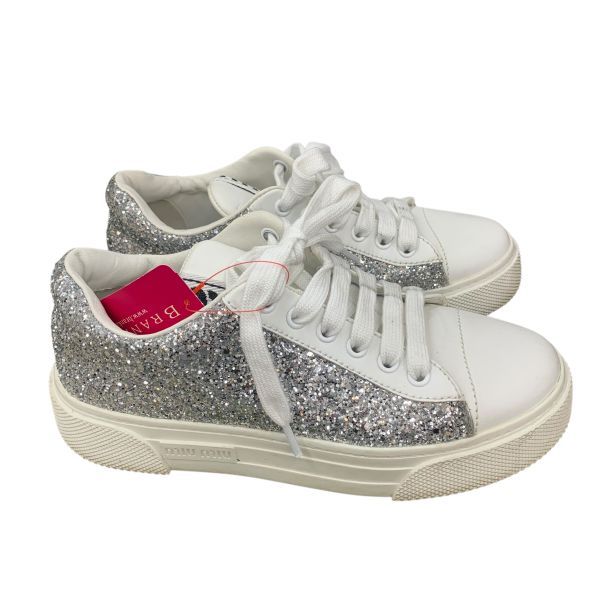 ○ ミュウミュウ MIU MIU スニーカー グリッター厚底 シルバー色 白 本