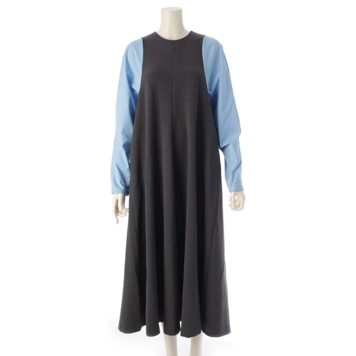 エンフォルド 23AW コットン レーヨン タンクトップ レイヤード ドレス ワンピース 300GA233-1610 グレー ライトブルー 38【】