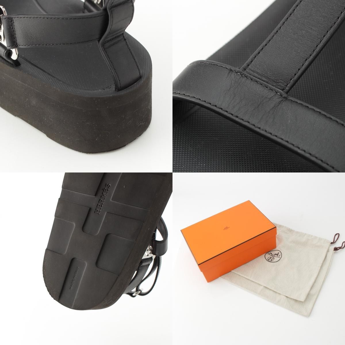 エルメス エリス レザー ストラップ サンダル ブラック エルメス HERMES エリス サンダル 靴 シューズ レザー ブラック 黒