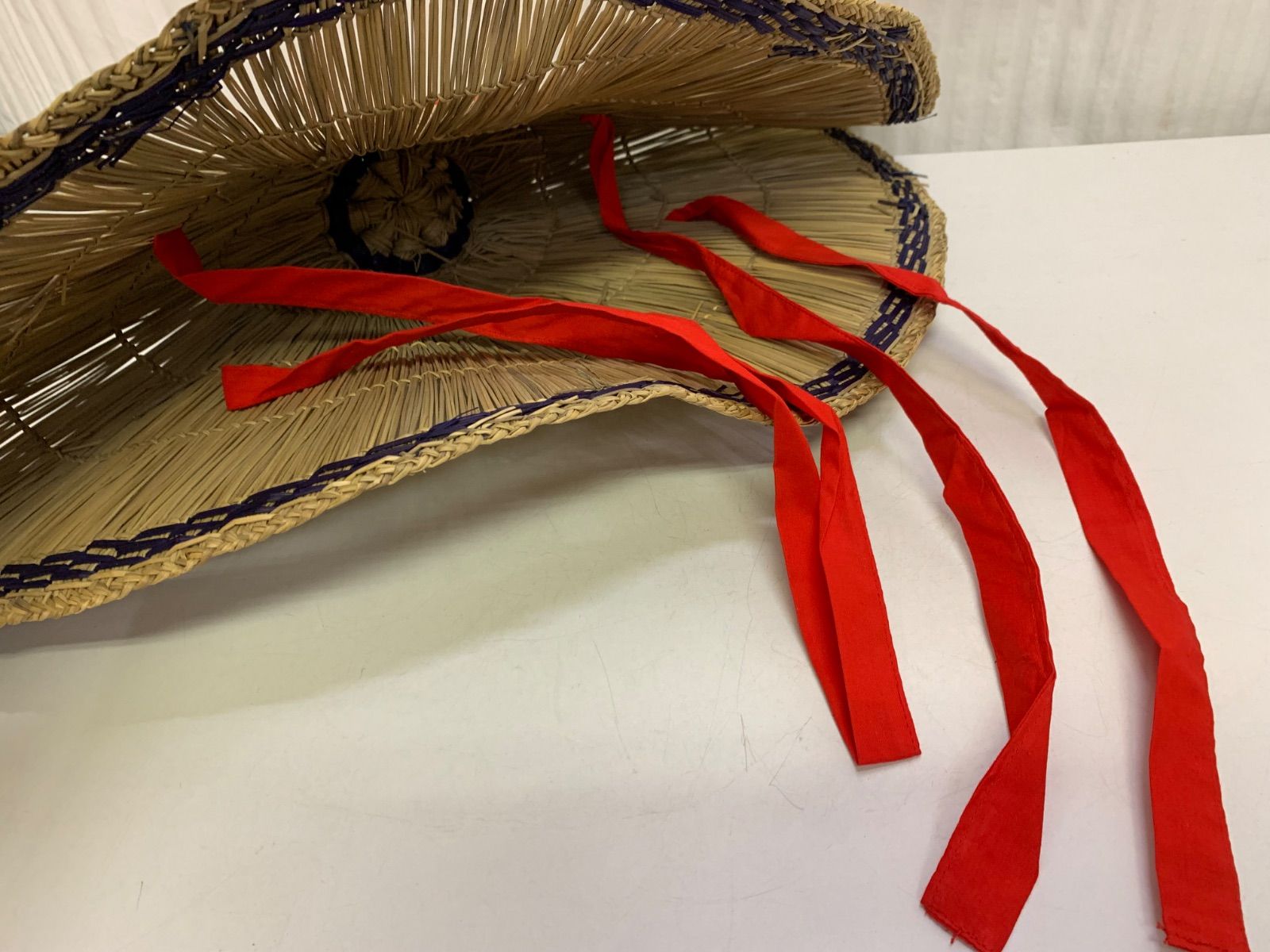 おけさ笠 編み笠 折編笠 おり編笠 赤紐 日本舞踊 阿波踊り 直径56cm 2
