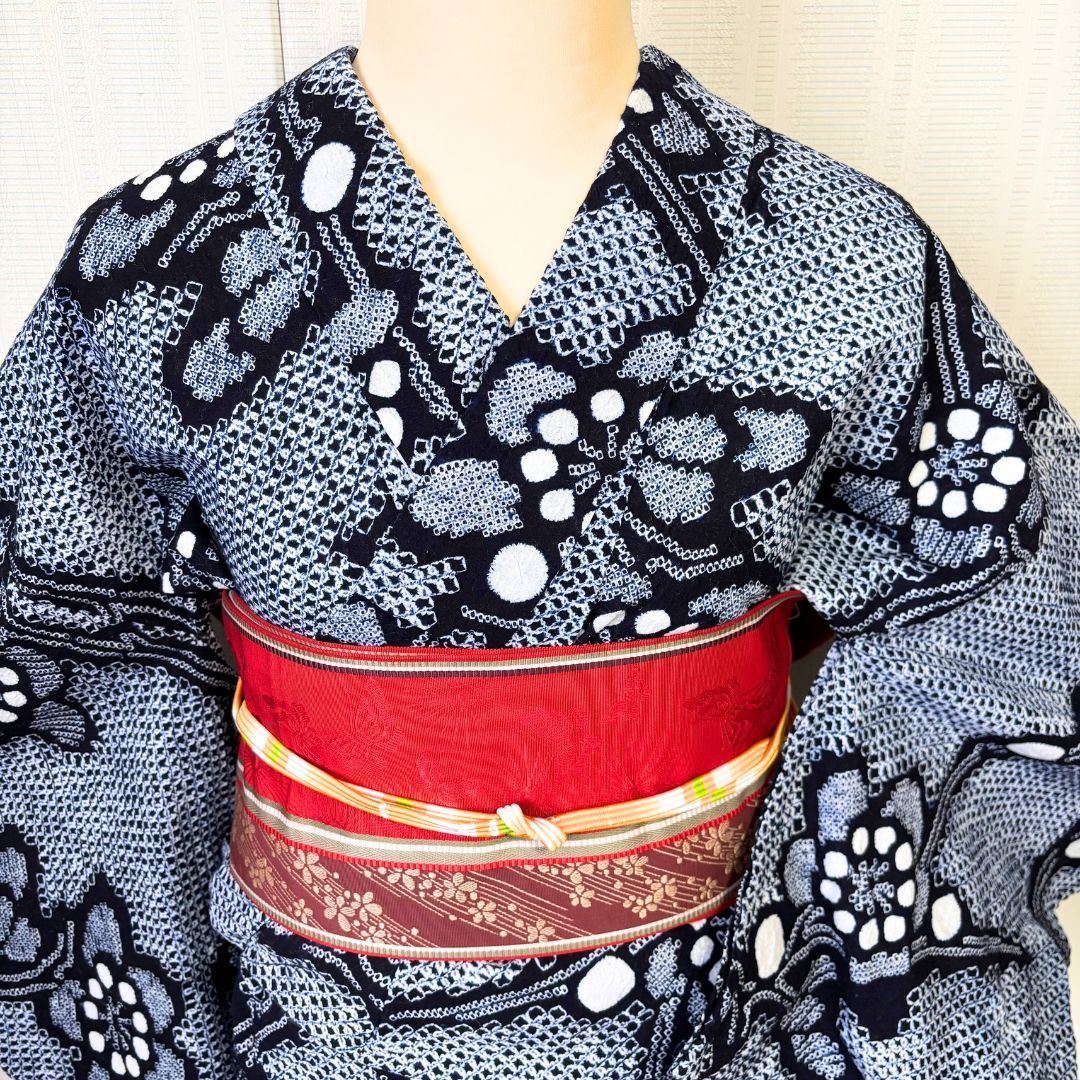 美品 絞り有松鳴海絞り 浴衣セット 身丈156cm 裄66.5cm 伝統工芸 浴衣