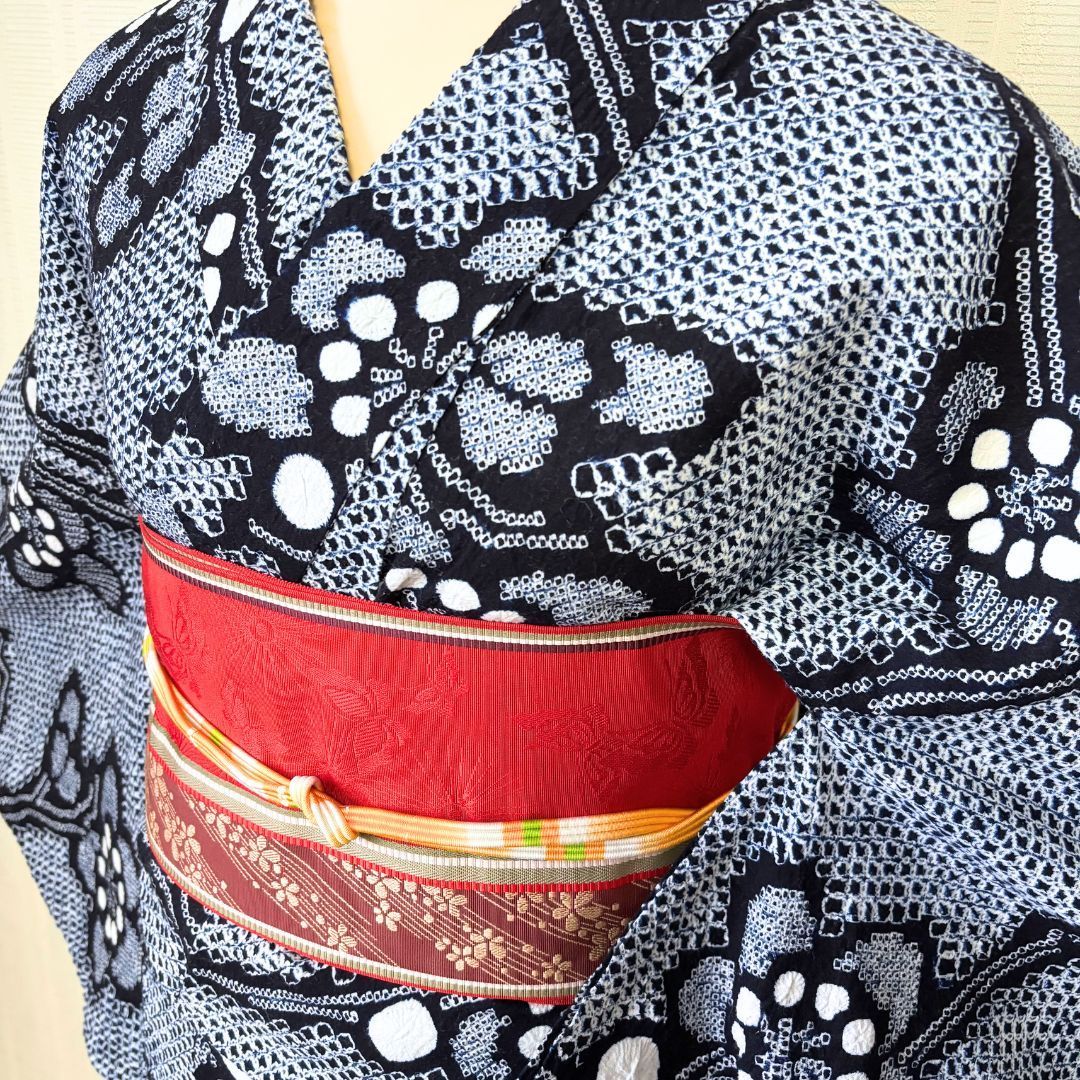 美品 絞り有松鳴海絞り 浴衣セット 身丈156cm 裄66.5cm 伝統工芸 浴衣