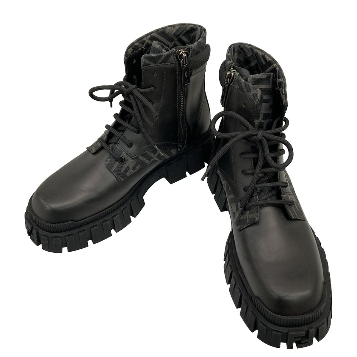 FENDI(フェンディ) ショートブーツ 9 メンズ - 黒×ダークグレー ズッカ