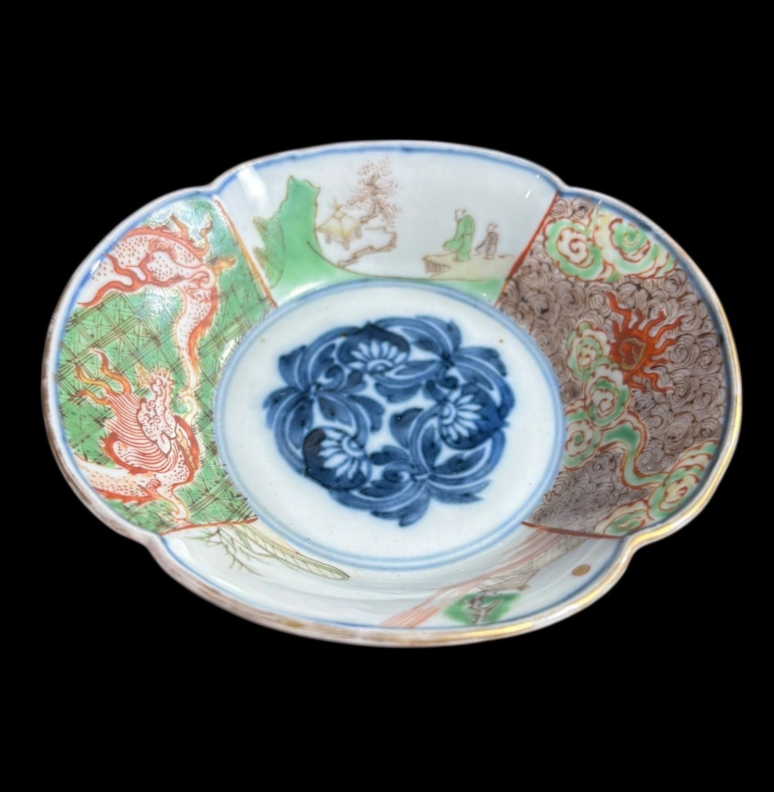 5客セット】古伊万里 金彩 小皿 龍風景文図 色絵 向付 銘々皿 時代物