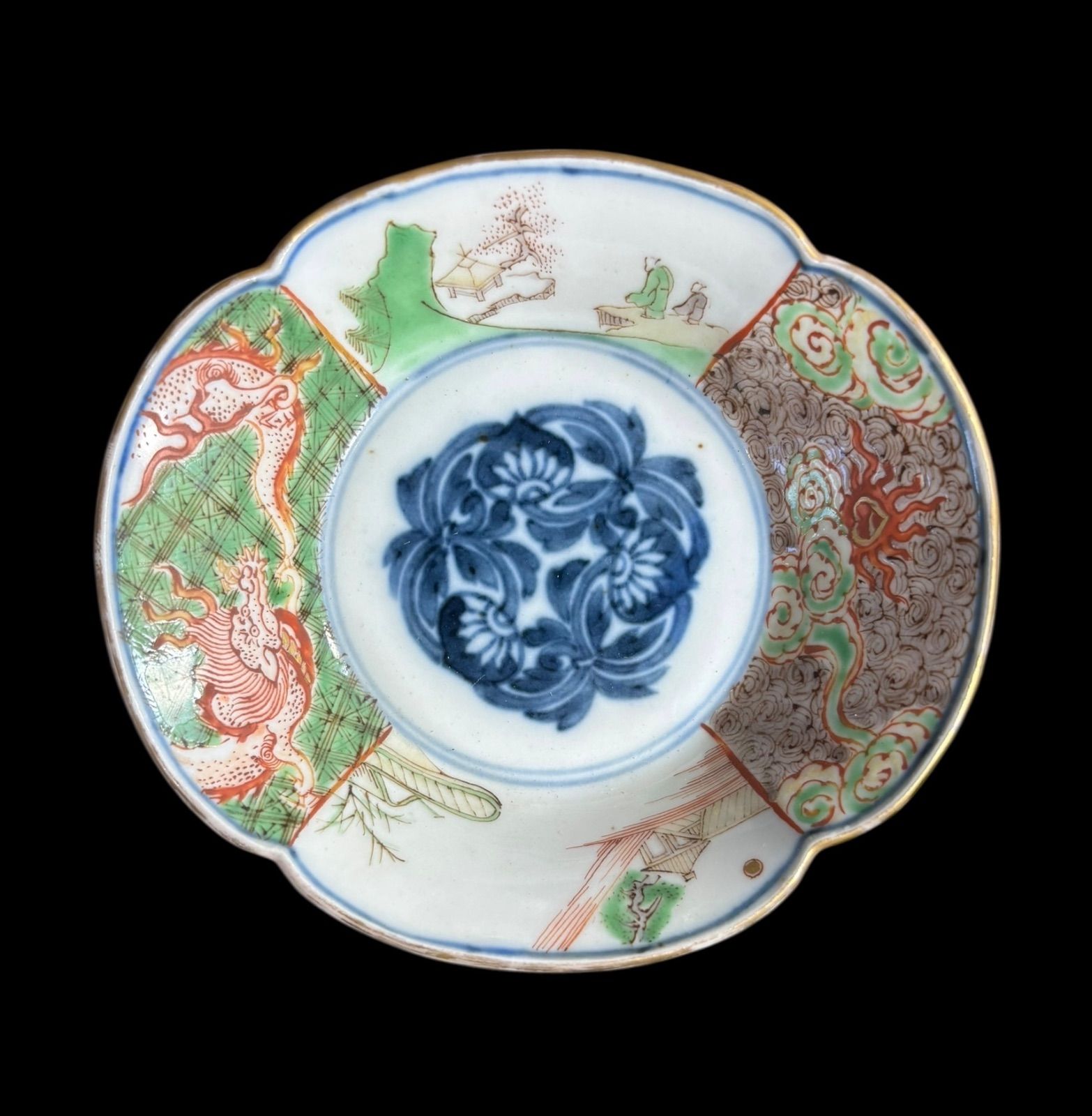 5客セット】古伊万里 金彩 小皿 龍風景文図 色絵 向付 銘々皿 時代物