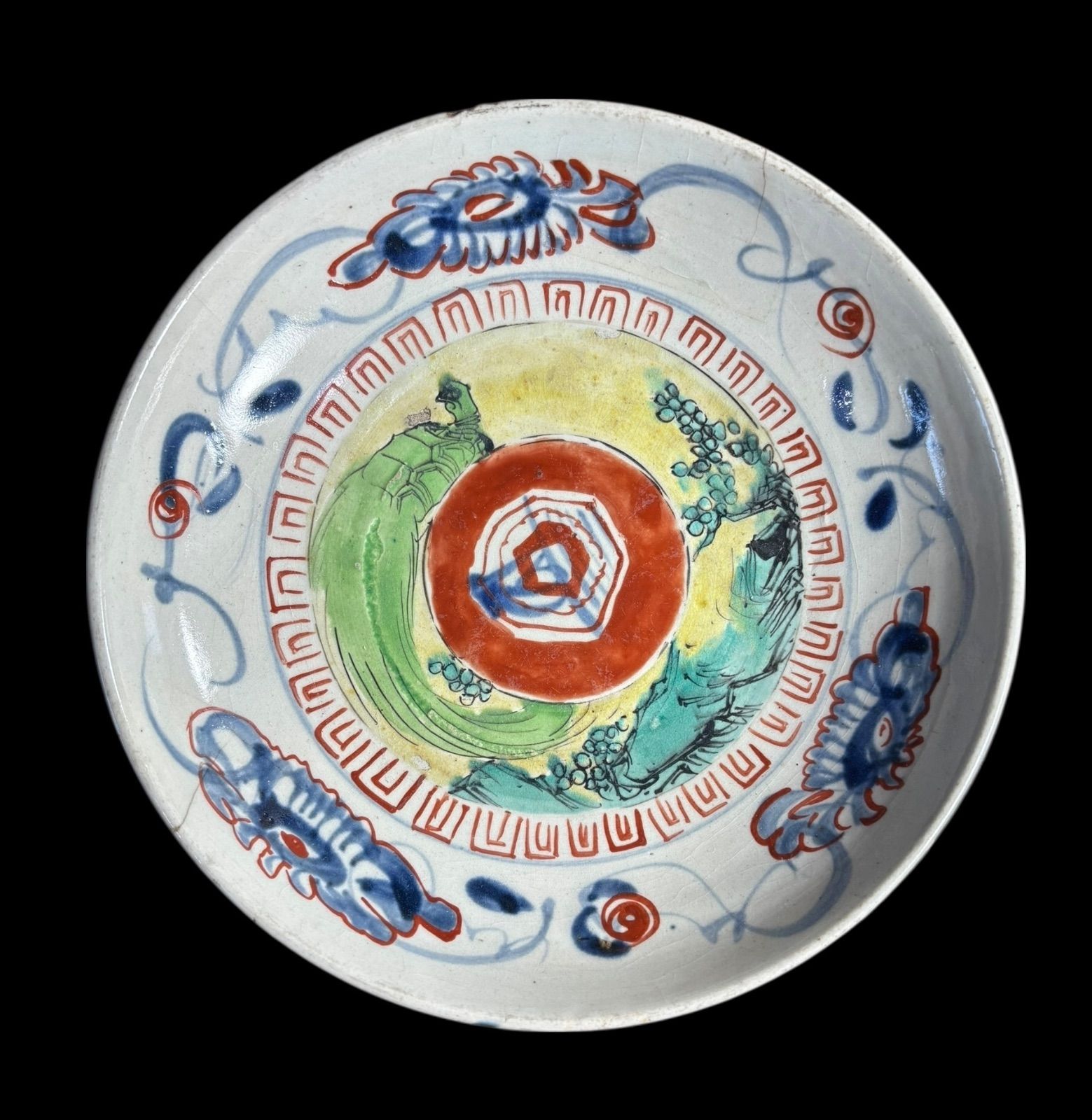 希少品　菓子鉢　アンティーク　ヴィンテージ　骨董品　年代物 時代物 菓子鉢 色絵 共箱 鉢 陶器 旅館 和食器 明治 骨董品