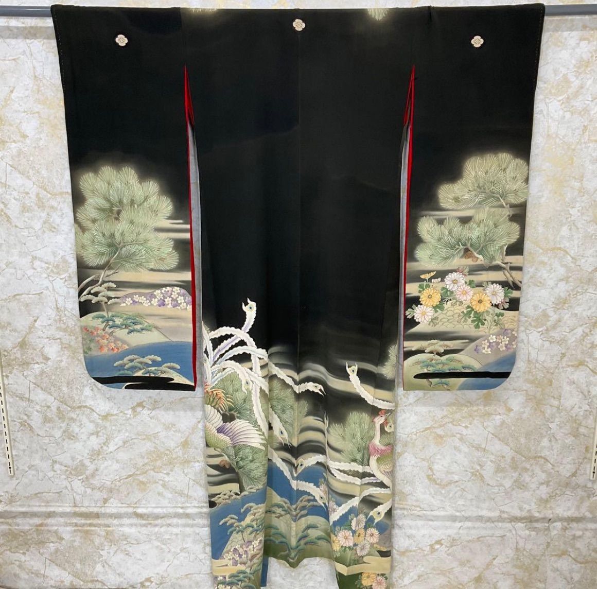 kimono one kimonoarisa 品 アンティーク振袖 正絹 五つ紋 広襟 裄63.5丈164.5 着物帯振袖袋帯