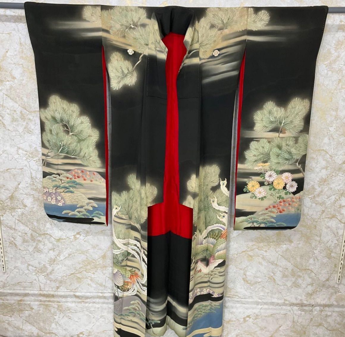 kimono one kimonoarisa 品 アンティーク振袖 正絹 五つ紋 広襟 裄63 5丈164 5 着物帯振袖袋帯