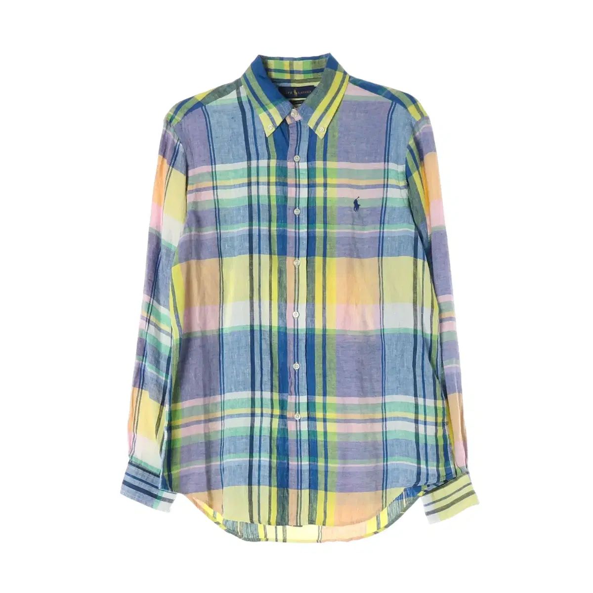 ラルフローレン プラッド CHECK コットン シャツ ブルー イェロー M