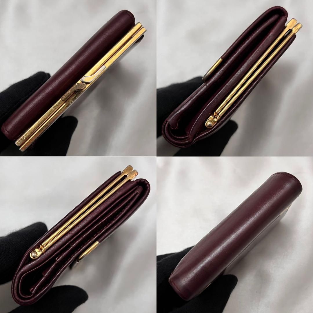 ◇美品◇カルティエ　マストライン　コンパクト財布　ボルドー×ゴールド金具　がま口 ◇美品◇カルティエ マストライン コンパクト財布 ボルドー×ゴールド