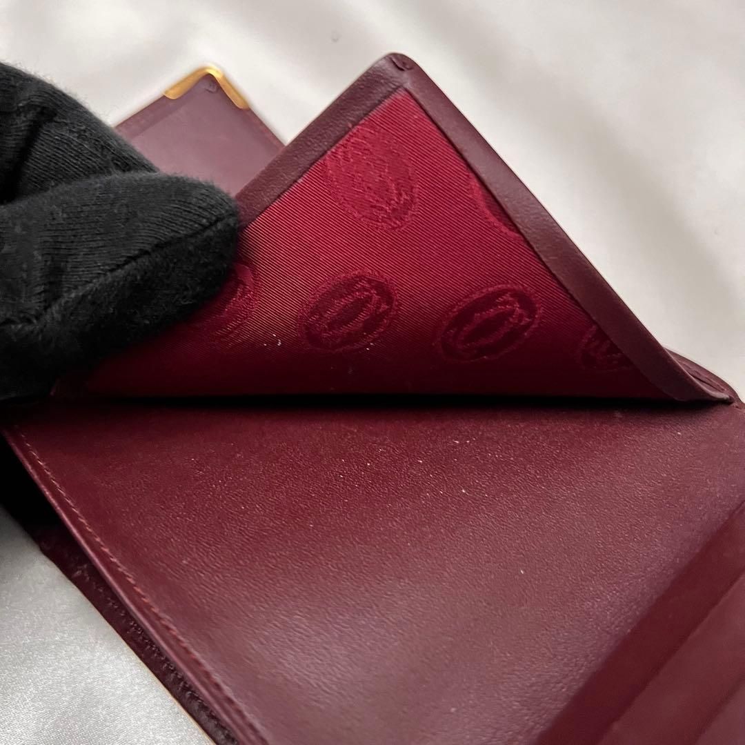 ◇美品◇カルティエ マストライン コンパクト財布 ボルドー×ゴールド