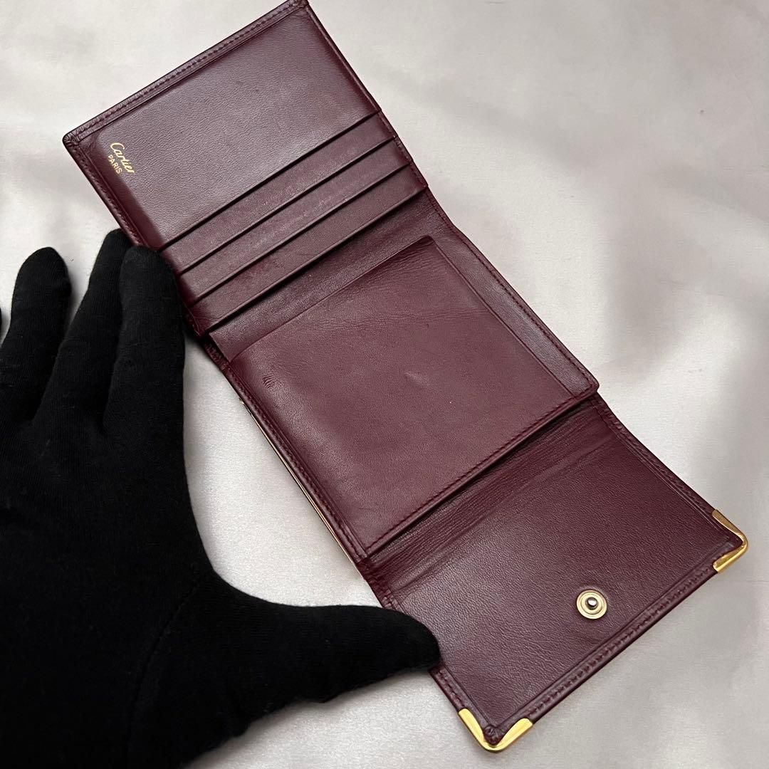 ◇美品◇カルティエ マストライン コンパクト財布 ボルドー×ゴールド