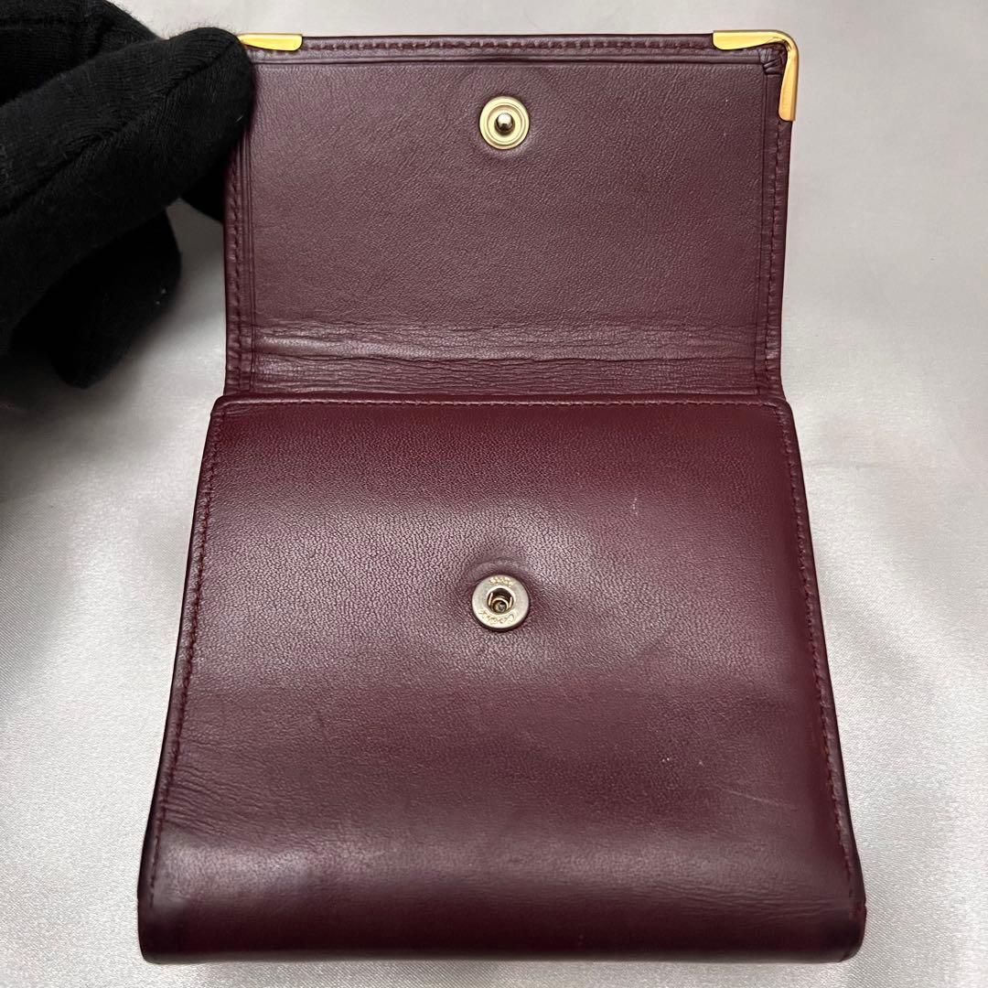 ◇美品◇カルティエ マストライン コンパクト財布 ボルドー×ゴールド