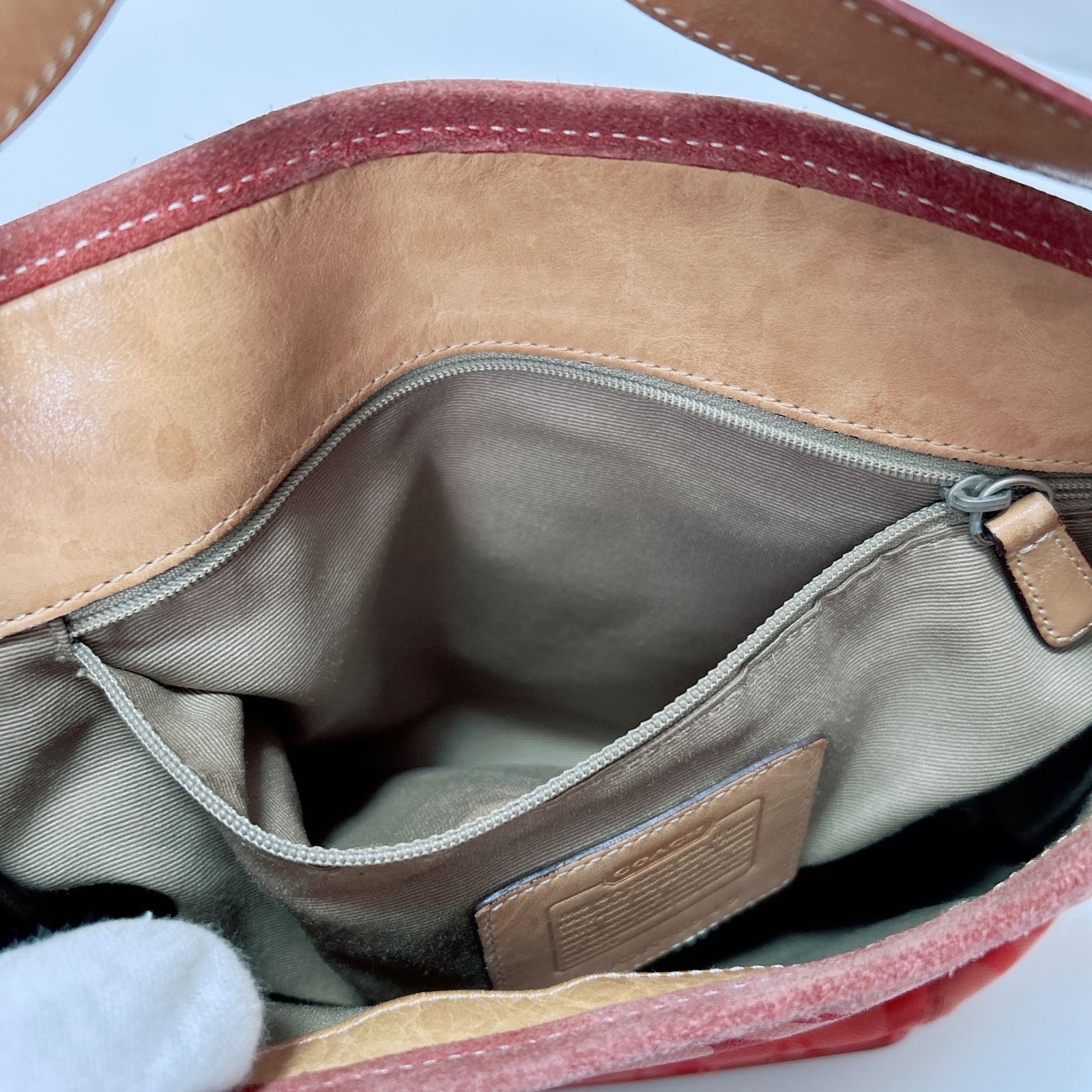 希少 COACH コーチ 6845 バッグ ハンドバッグ シグネチャー 赤 汚れ 