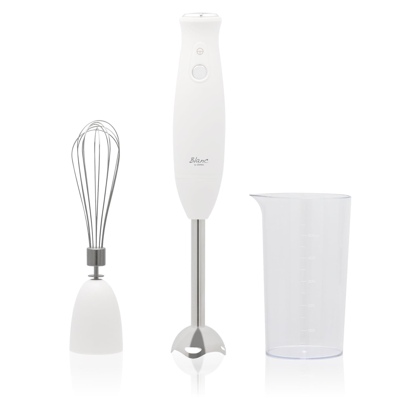 ドリテック(dretec) ハンドブレンダー ハンドミキサー 1台3役 つぶす まぜる 泡立てる ストア 時短調理 強力 ハイパワー 小型 軽い  食洗機OK 離乳食 ポタージュ スムージー 生クリーム 泡立て器 ステンレス [ホワイト（3点・ステンレス）] ❤️時短！便利調理❤️ハンドブレンダー 1台多役 ミキサー 泡立て器 ジューサー