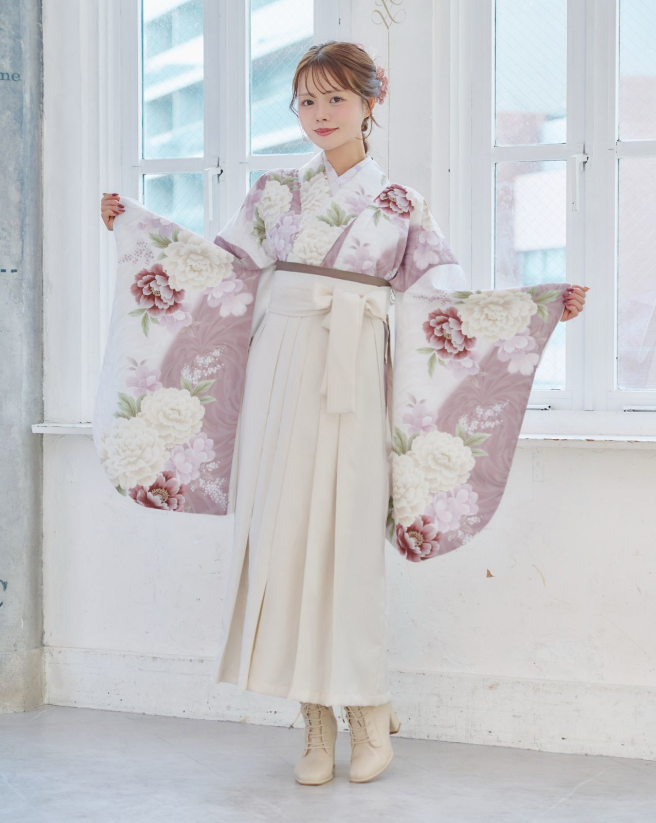 卒業式袴用着物 白レース 卒業式袴 着物単品大人可愛い！0126⑫ 女袴 袴単品 アイボリー 乳白色 新品 未使用 卒業式