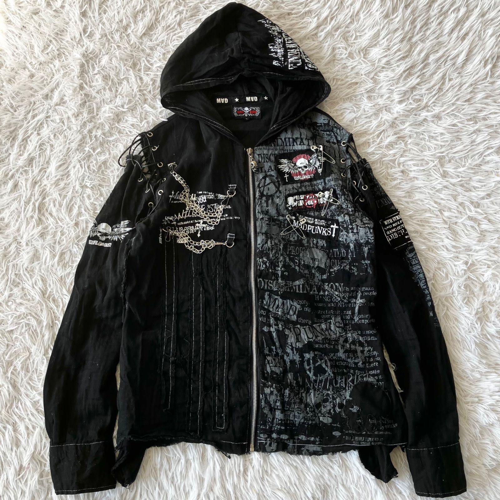 y2k MAD PUNKS マッドパンク ジップアップパーカー スカル ブラック